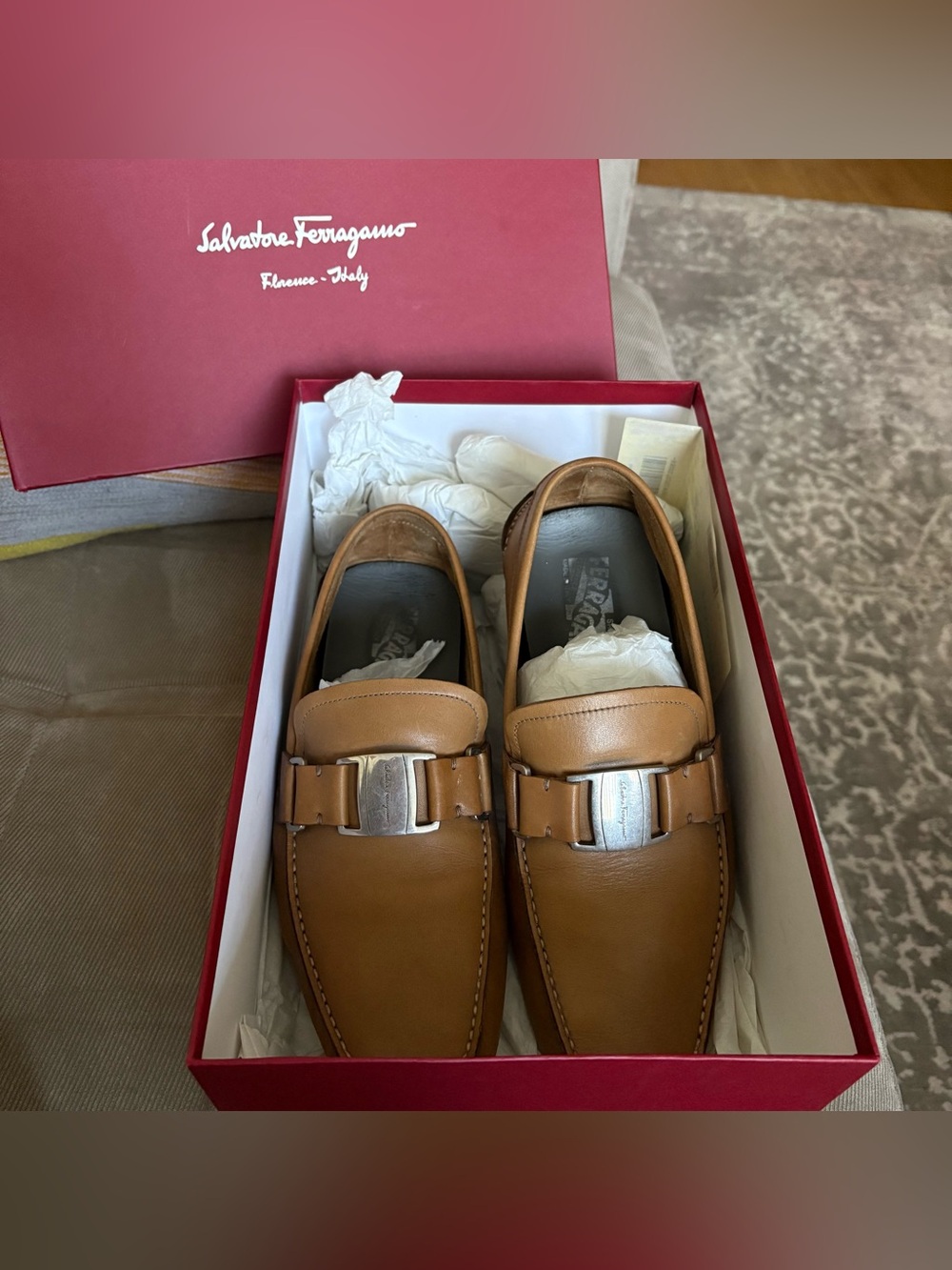 Salvatore Ferragamo Men’s Brown Leather Bit Loafers with Silver Hardware